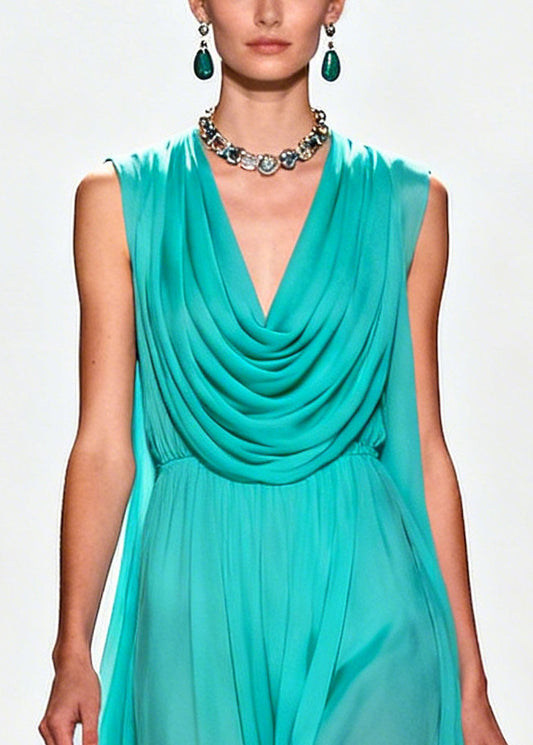 Boutique Blue Turtle Neck Patchwork Flower Lace Chiffon Maxi Dress Summer