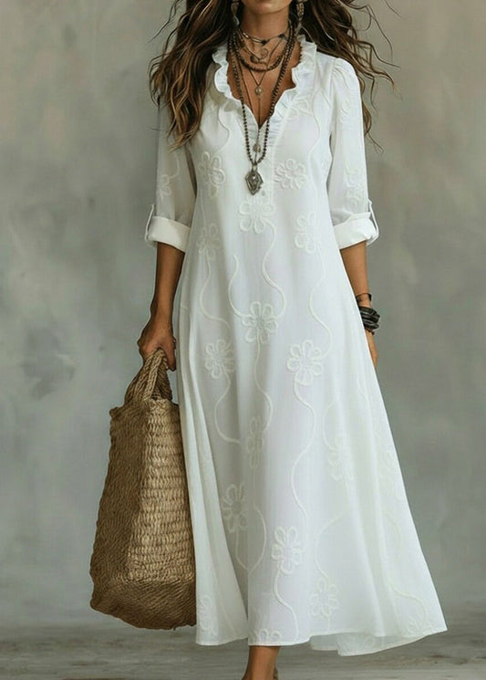 Boutique Blue V Neck Ruffled Maxi Dress Long Sleeve