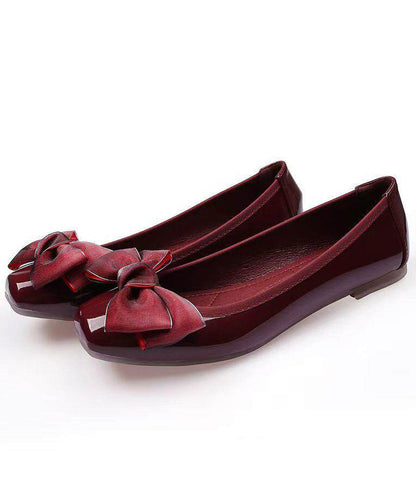 Boutique Bow Flat Feet Shoes Mulberry Faux Leather