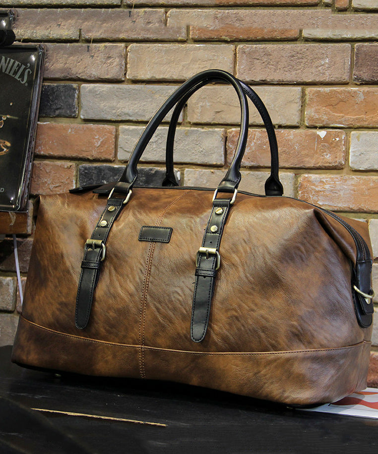 Boutique Brown Faux Leather Large Capacity Duffel Bag