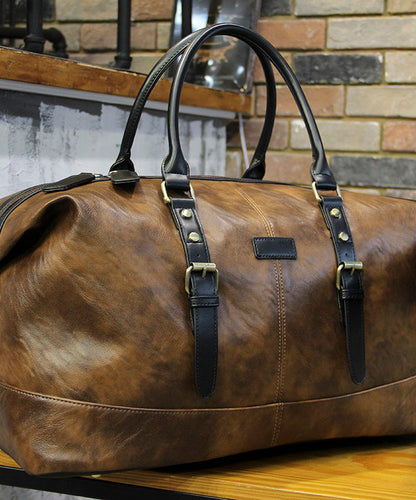 Boutique Brown Faux Leather Large Capacity Duffel Bag