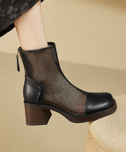 Load image into Gallery viewer, Boutique Brown Hollow Out Chunky Heel Hollow Out Boots Cowhide Leather