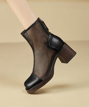 Load image into Gallery viewer, Boutique Brown Hollow Out Chunky Heel Hollow Out Boots Cowhide Leather
