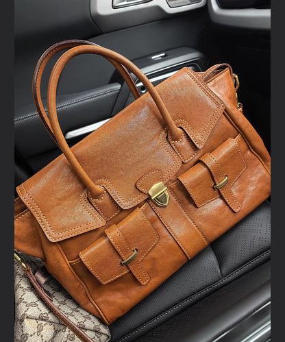 Boutique Brown Large Capacity Calf Leather Message Bag