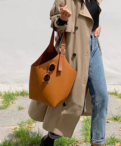 Boutique Brown Large Capacity Faux Leather Bucket Bag