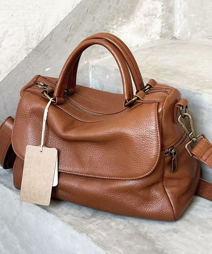 Boutique Brown Large Capacity Versatile Calf Leather Tote Bag