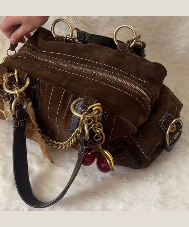 Boutique Brown Patchwork Suede Hobo Bag
