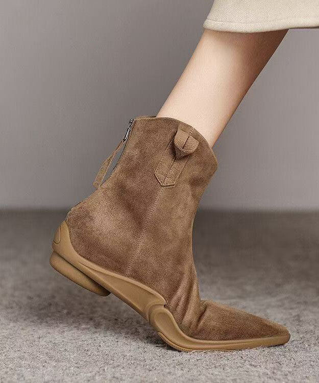 Boutique Brown Suede Splicing Boots Pointed Toe