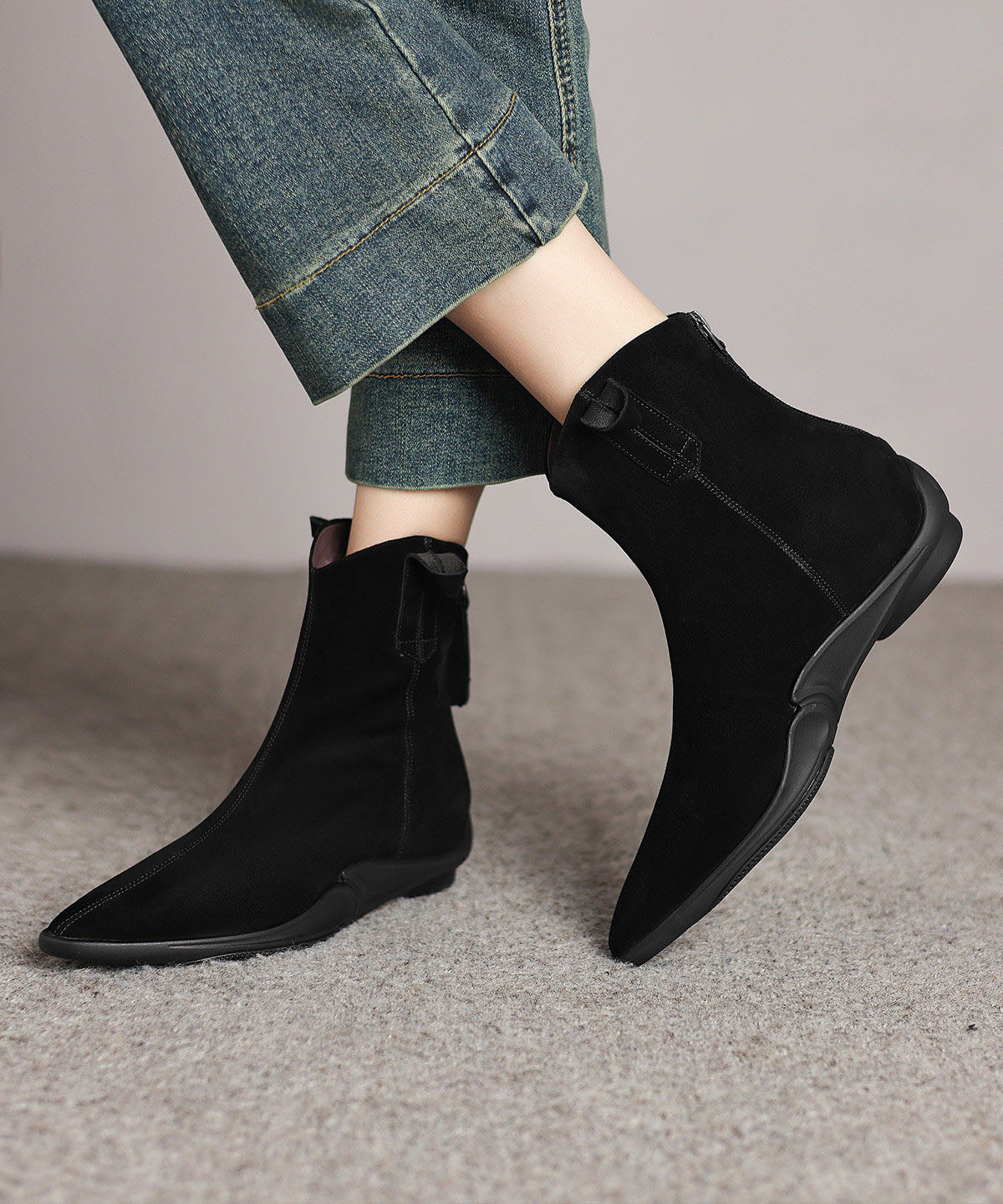 Boutique Brown Suede Splicing Boots Pointed Toe