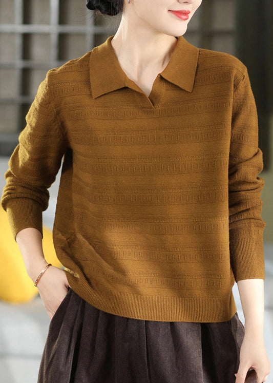 Boutique Caramel Peter Pan Collar Jacquard Knit Sweaters Fall