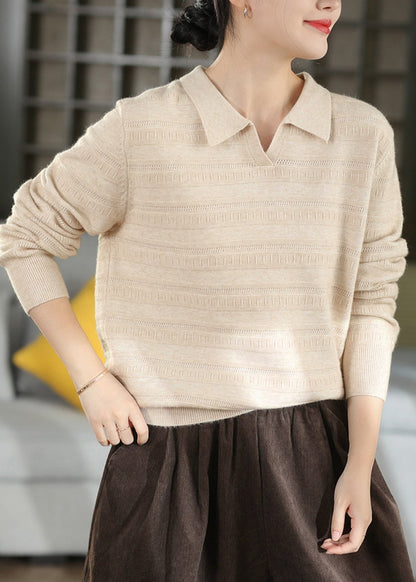 Boutique Caramel Peter Pan Collar Jacquard Knit Sweaters Fall