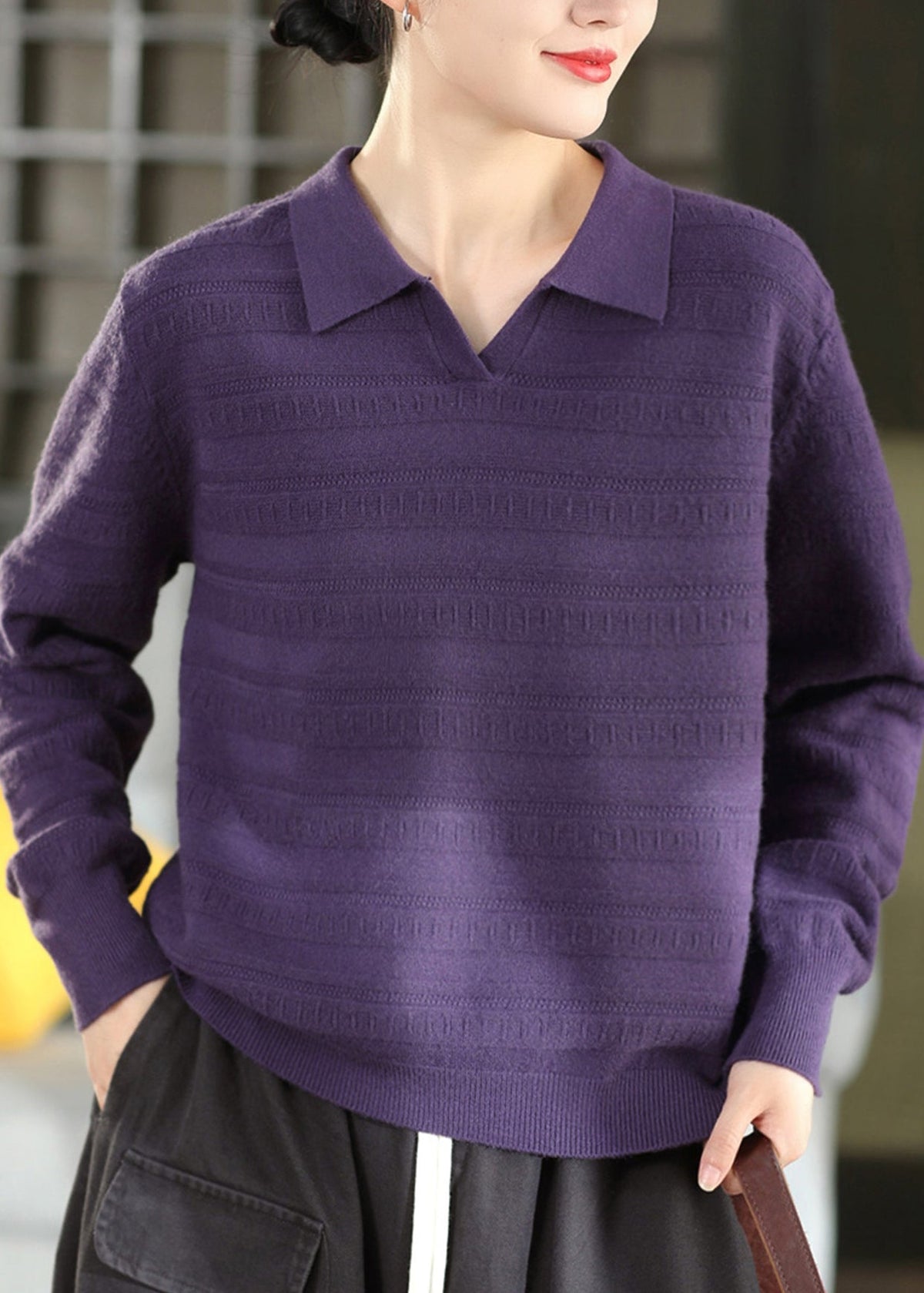 Boutique Caramel Peter Pan Collar Jacquard Knit Sweaters Fall