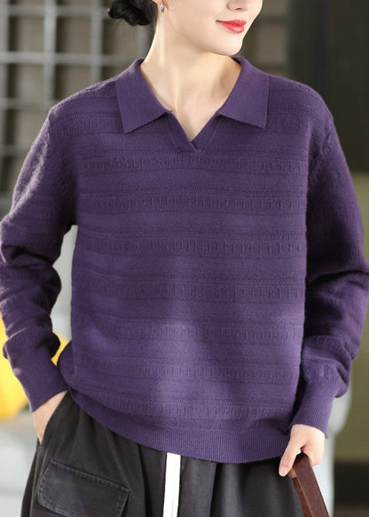 Boutique Caramel Peter Pan Collar Jacquard Knit Sweaters Fall