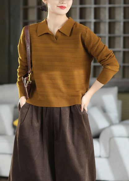 Boutique Caramel Peter Pan Collar Jacquard Knit Sweaters Fall