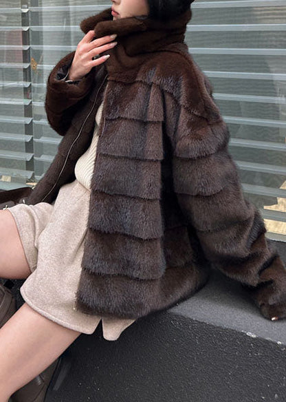 Boutique Chocolate Oversized Warm Faux Mink Hair Coats Winter