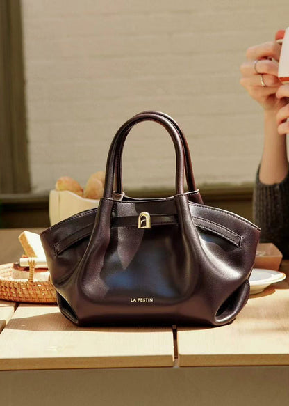 Boutique Chocolate Solid Durable Large Capacity Faux Leather Tote Handbag
