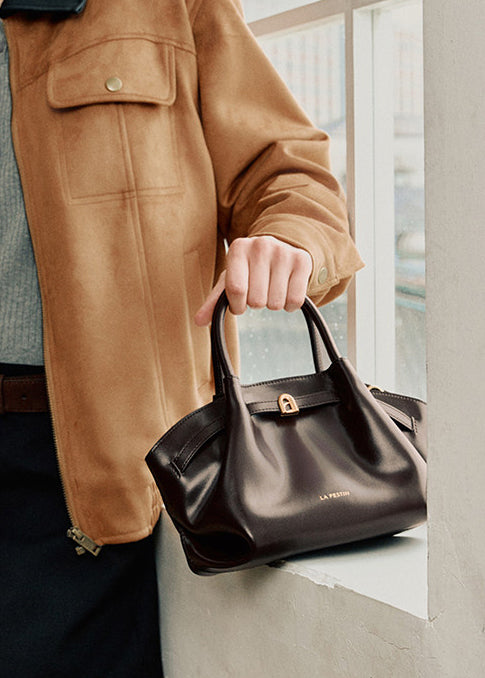Boutique Chocolate Solid Durable Large Capacity Faux Leather Tote Handbag