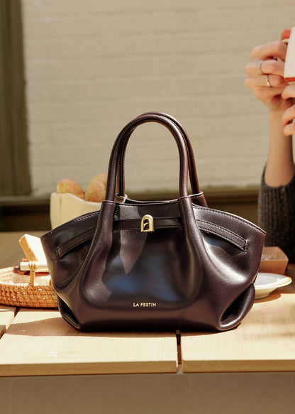 Boutique Chocolate Solid Durable Large Capacity Faux Leather Tote Handbag