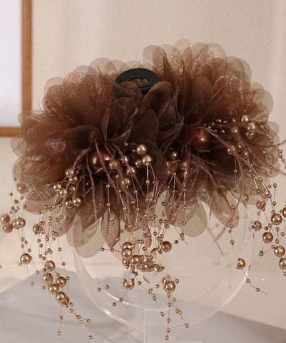 Boutique Coffee Alloy Peony Flower Feathers Tassel Hairpin