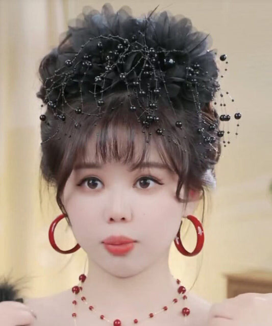 Boutique Coffee Alloy Peony Flower Feathers Tassel Hairpin
