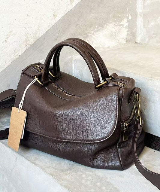 Boutique Coffee Large Capacity Calf Leather Tote Handbag