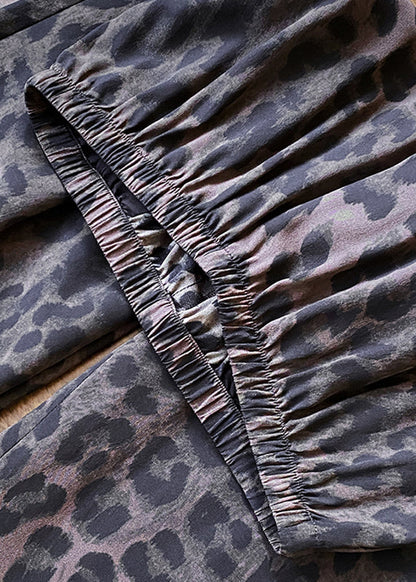 Boutique Coffee Leopard Print Draping Tie Waist Wide Leg Pants