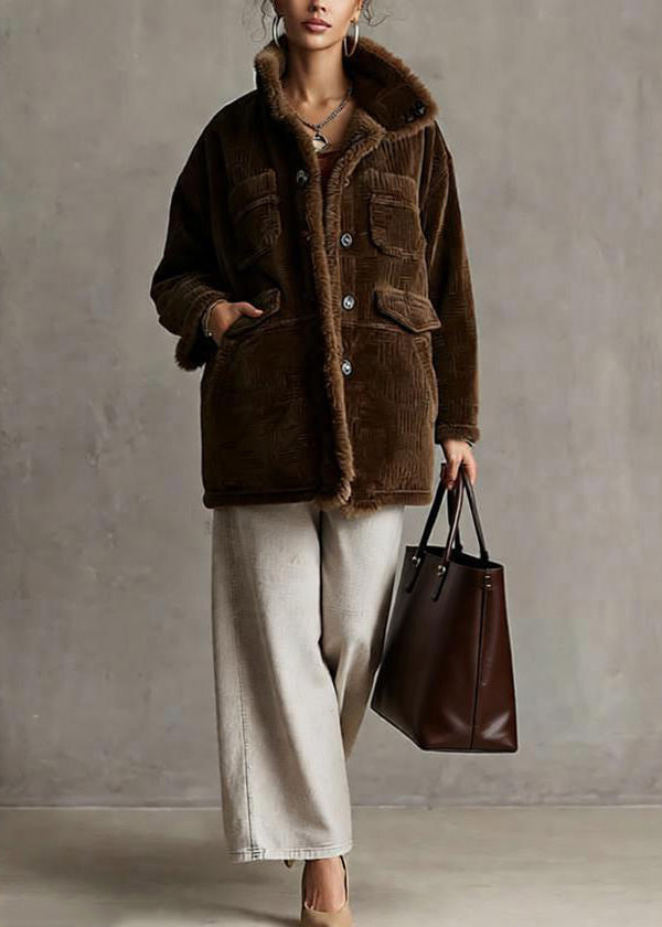 Boutique Coffee Pockets Fur Collar Patchwork Fine Cotton Filled Coat Winter