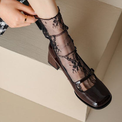 Boutique Coffee Splicing Chunky Heel Faux Leather