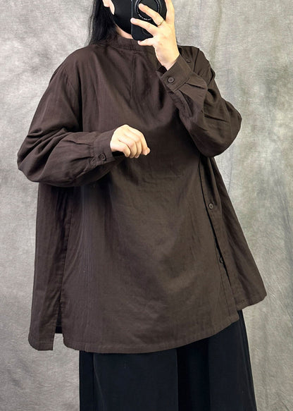 Boutique Coffee Stand Collar Cotton A Line Shirts Fall
