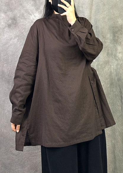 Boutique Coffee Stand Collar Cotton A Line Shirts Fall