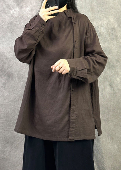 Boutique Coffee Stand Collar Cotton A Line Shirts Fall