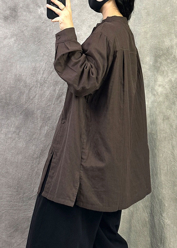 Boutique Coffee Stand Collar Cotton A Line Shirts Fall