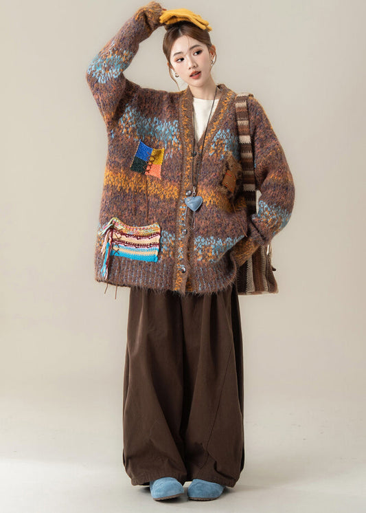 Boutique Coffee V Neck Sweater Coat T Shirt Pants 3 Piece Outfit Winter