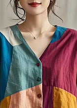 Load image into Gallery viewer, Boutique Colorblock Asymmetrical Patchwork Linen Shirt Tops Summer