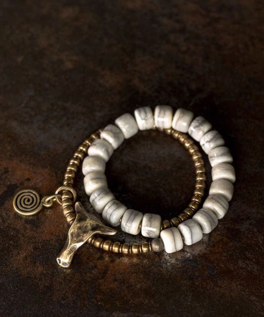 Boutique Colorblock Copper Bovine Bone Patchwork Beading Unisex Charm Bracelet