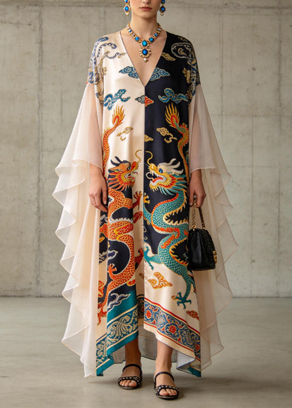 Boutique Colorblock V Neck Patchwork Chiffon Vacation Dresses Summer