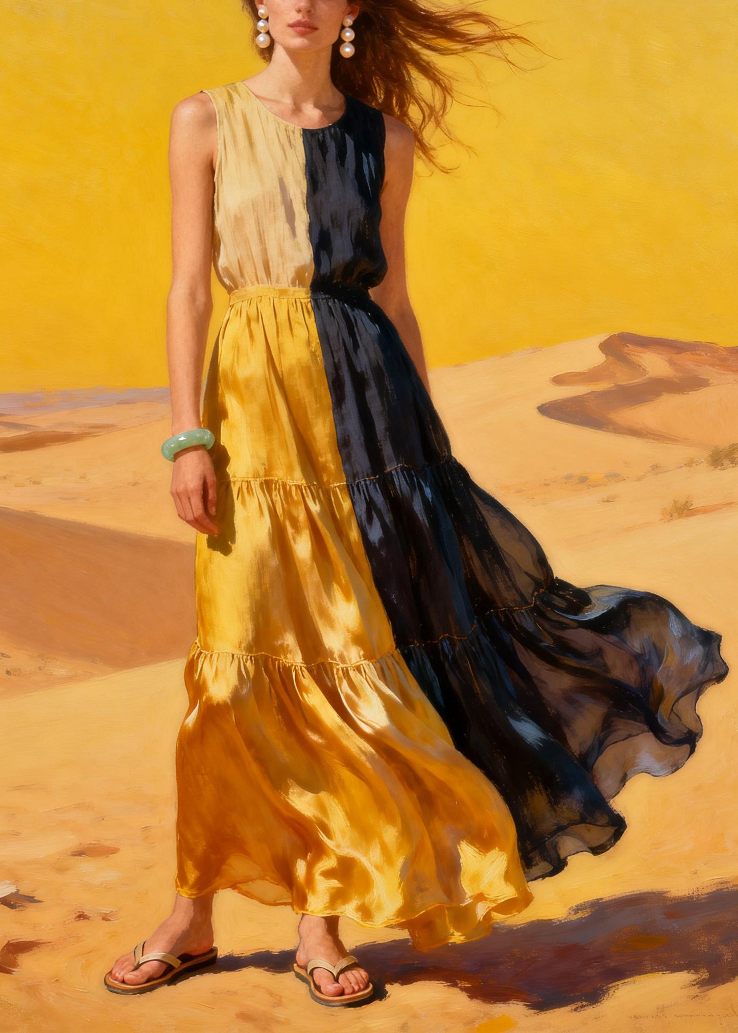 Boutique ColorblockC Asymmetrical Patchwork Chiffon Maxi Dress Summer