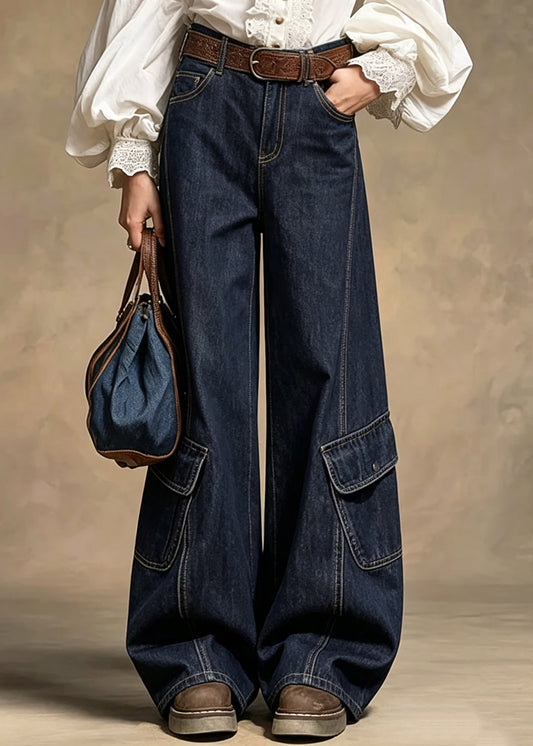 Boutique Dark Blue Pockets Patchwork Jeans Fall