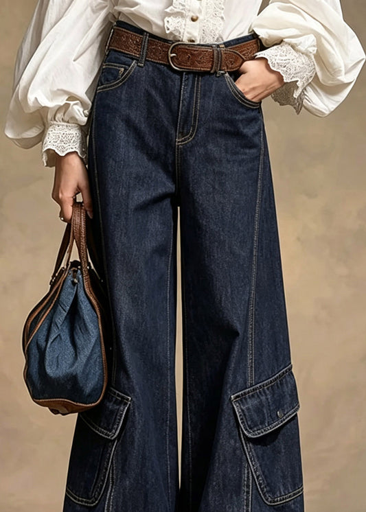 Boutique Dark Blue Pockets Patchwork Jeans Fall