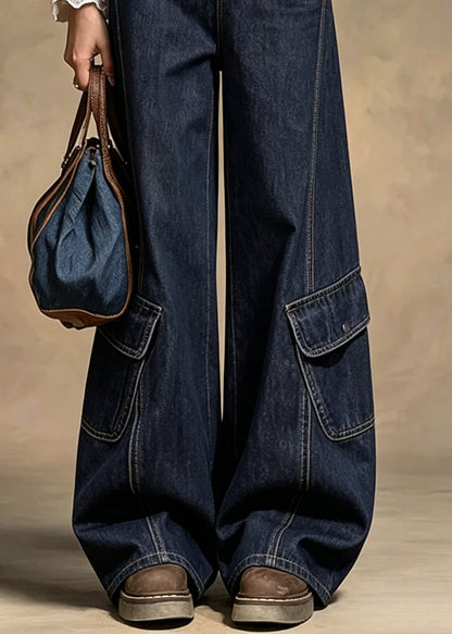 Boutique Dark Blue Pockets Patchwork Jeans Fall