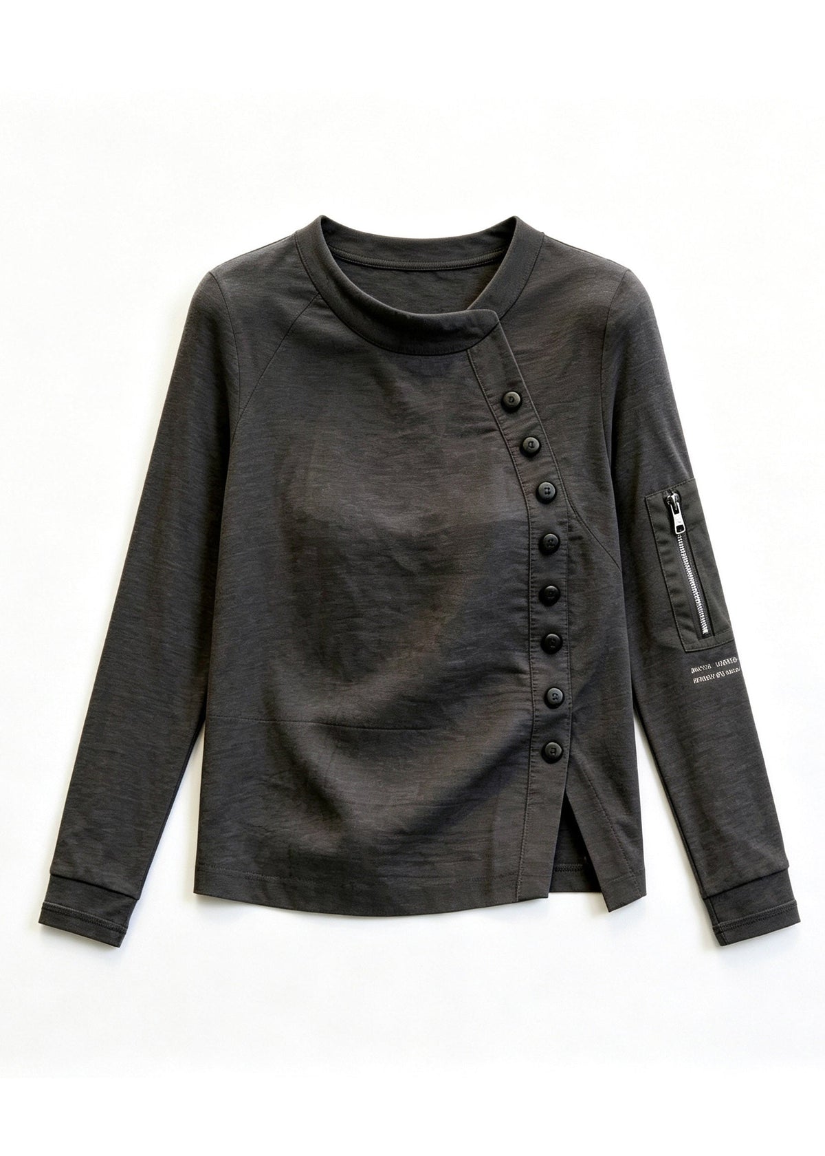 Boutique Dark Grey O-Neck Asymmetrical Patchwork Top Fall