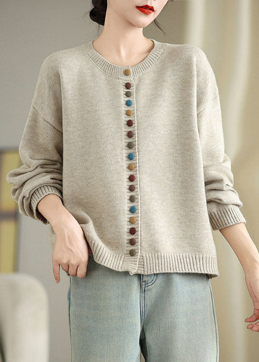 Boutique Dark Grey O Neck Button Knit Cardigans Spring