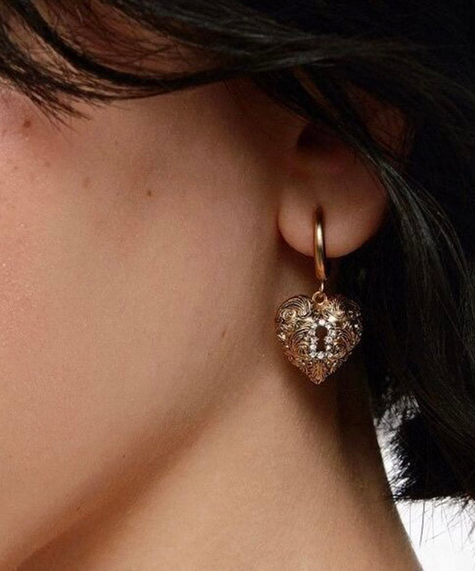 Boutique Gold Copper Alloy Zircon Asymmetrical Key LoverDrop Earrings