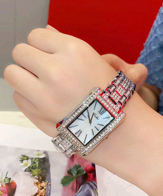 Boutique Gold Metal Zircon Rectangle Waterproof Watches