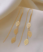 Boutique Gold Silver Drop Leaf Tassel Earrings