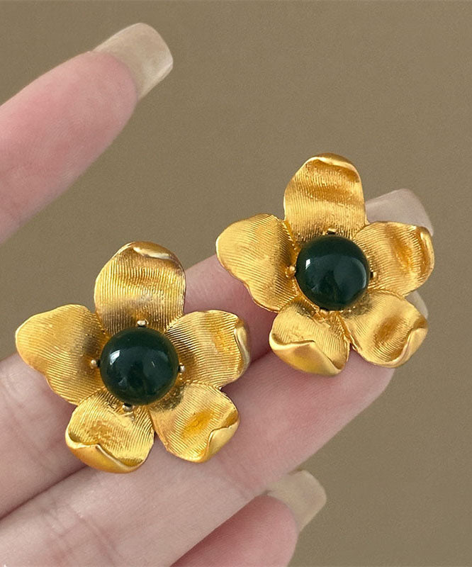 Boutique Gold Sterling Silver Overgild Floral Resin Stud Earrings
