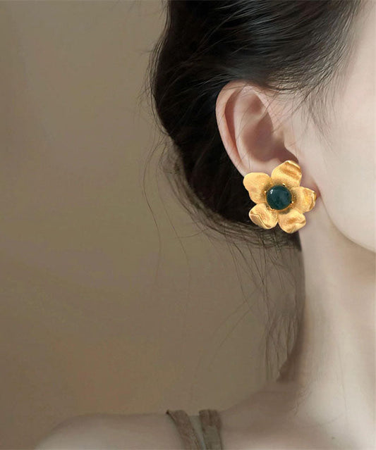 Boutique Gold Sterling Silver Overgild Floral Resin Stud Earrings