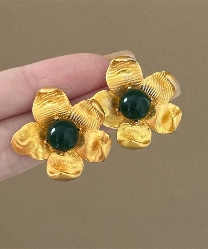 Boutique Gold Sterling Silver Overgild Floral Resin Stud Earrings