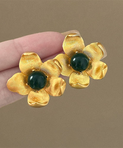 Boutique Gold Sterling Silver Overgild Floral Resin Stud Earrings