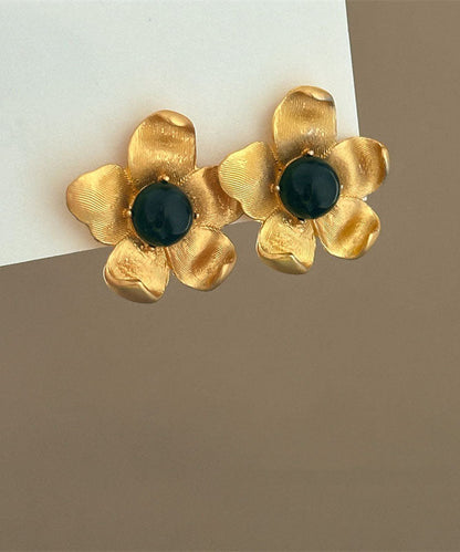 Boutique Gold Sterling Silver Overgild Floral Resin Stud Earrings